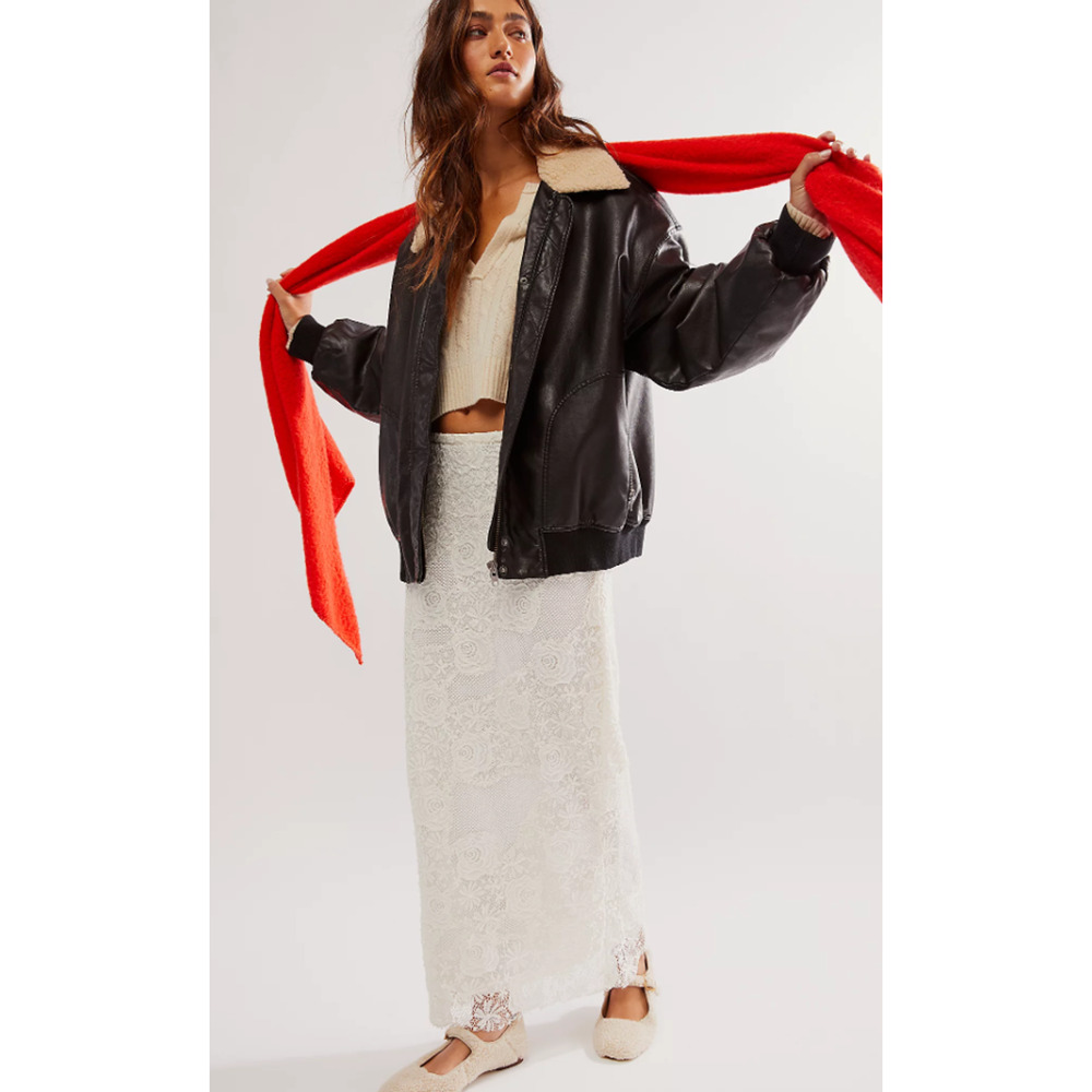 Free People EMBRACE Textured Lace Column Skirt in Ivory S NWOT $98